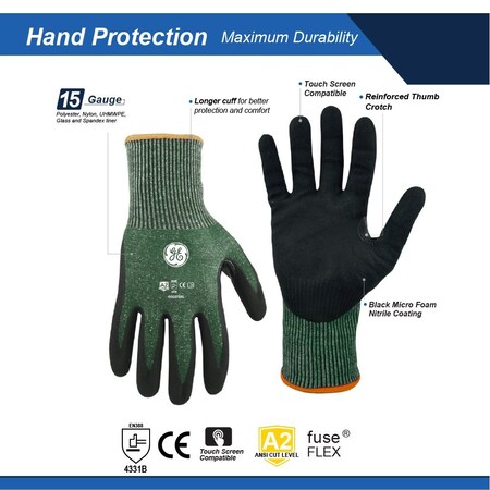 Ge Cut-Resistant Gloves, Cut Level A2 , Micro Foam Nitrile , 2XL 24 PK GG2272XL